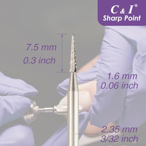 C & I Nail Drill Sharp-Point Bit Efile of Electric Nail Drill Machine Nail Techs Tool for Preparation, Extension or Cuticle Care (Fine -F)