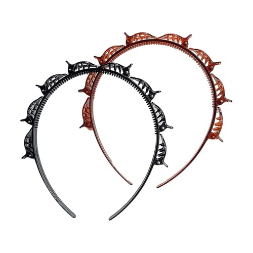 2Pcs Double Bangs Hairstyle Hairpin Headband With 8 Small Clip,Women