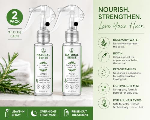 Rosemary Biotin Hair Thickening Mist Spray, 3.3 fl oz (Pack of 2)