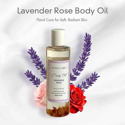 Olivia Care Body Oil Lavender Rose Vegan & Natural Perfume Oil For Women | Hydrating After Bath Oil- Infused with VITAMIN E, K & Omega Fatty Acids - Reduce Dry Skin, Anti-Aging (Lavender Rose)