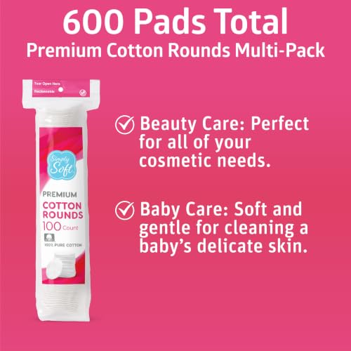 Simply Soft Cotton Rounds, 100% Pure, 4-Layer Design (600 Count)