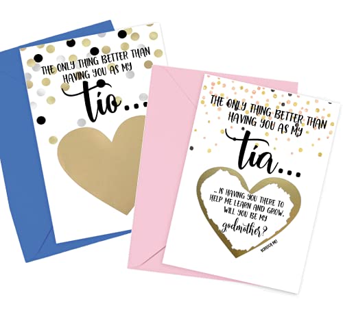 Spanish Will You Be My Godmother and Godfather Scratch Off Card, Set of 2 Cards and Envelopes for Tia and Tio, Padrino Padrina Proposal Cards from Niece Nephew (Tia/Tio Set)