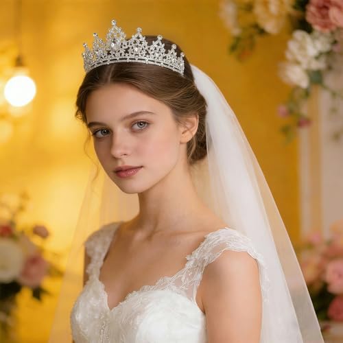 Lunimbus Silver White Princess Tiara for Women Bridal Party Wedding Crown - Crystal Headband