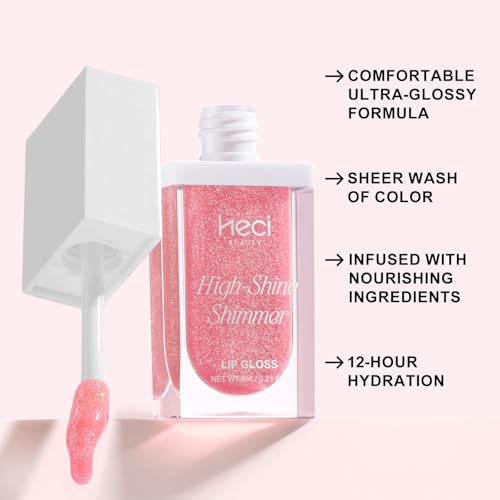 HECI BEAUTY Glitter Lip Gloss - Hydrating, Non-Sticky, Candy Pink