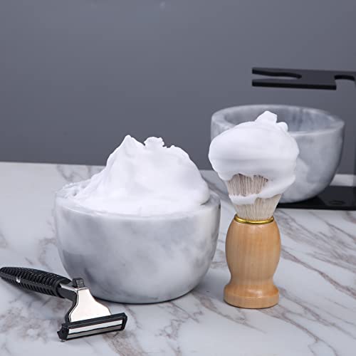 Marble Shaving Bowl for Shaving Soap & Cream, Shave Soap Cup Keep Warm Better, Produce Rich Foam Shaving Mug, Easy to Lather, Shaving Cup Gift for Men(White Grey)