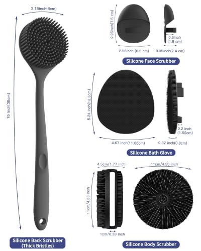 Silicone Bath Brush Set 4-Piece Back Scrubber & Shower Gloves