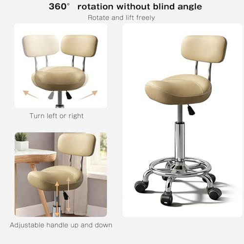 Saddle Stool with Back Support & Ring Pedal - Adjustable Height