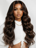 KLAIYI Loose Body Wave Lace Front Wig with Drawstring, 7x5 No Slip, Golden Brown Highlights, 16 Inch, Pre-Plucked, Bleached Knots, Ready to Wear