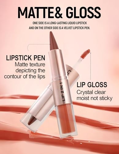 Erinde 2-in-1 Lip Liner & Gloss Combo Set - Nude Brown