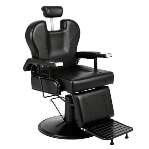 Vintage All-Black Barber Chair with Hydraulic Reclining - 550 LBS