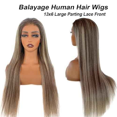 13x6 HD Lace Frontal Wigs Balayage Blonde Human Hair for Women 150% Density 24 Inch Real Hair Pre Plucked LIght Bleached Tiny Knots Highlight Lace Front Wigs Wlanut Brown Mixed 613 Blonde Wigs