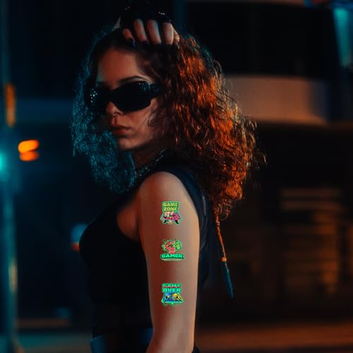 10 Sheet Gamer Stickers Glow in Dark Gaming Temporary Tattoos Video Game Gifts for Kids Classroom Rewards Gamer Birthday Party Supplies