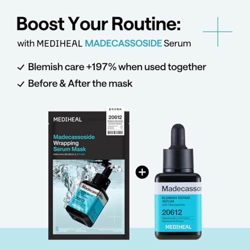 Mediheal Wrapping Serum Mask [Madecassoside] Blemish Repair ? Intensive Calming & Repair Care with 98% Pure Madecassoside & CICA Complex ? Helps Calm Skin's Blemish Spots (10 Sheets)