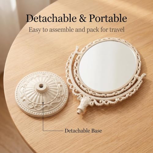 Vintage Beige Tabletop Makeup Mirror with 360° Swivel
