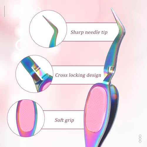 3PCS Reverse Tweezers, Cross Locking Tweezers Set, Stainless Steel Precision Curved Bent Straight Fine Tip with Soft Grip for DIY Craft, Jewelry Making, Eyelash Extensions, Beading
