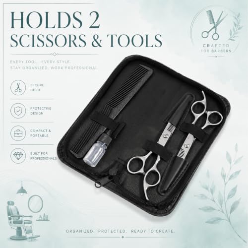 Professional Hair Shears Organizer Bag for Stylists - Black PU Leather