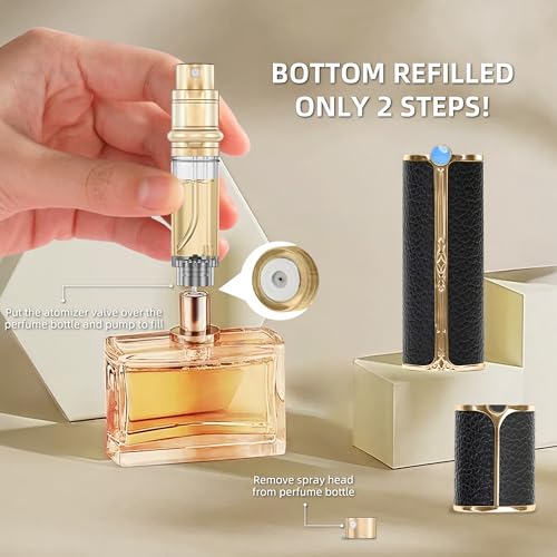 CF01WHG Leather Perfume Bottle 10ml ? Bottom-Fill Refillable Dispenser, Leak-Proof & Portable for Men & Women, Ideal for Travel, Gifting & Daily Use (CF01WHG)