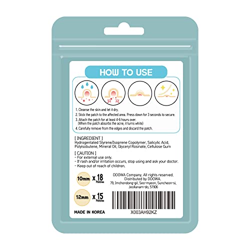 DDOWA Hydrocolloid Acne Pimple Patch - 33 Patches, Size 10mm & 12mm - Fast-Acting & Cleansing Zit, Blemish & Spot Treatment - Covers & Cleans Pores - Acne Skin Care Formula for Face, Nose, Forehead