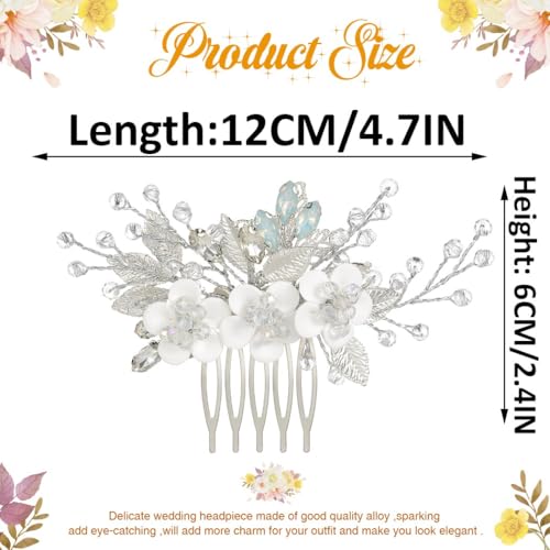 Silver Bridal Hair Comb with Rhinestones & Flowers