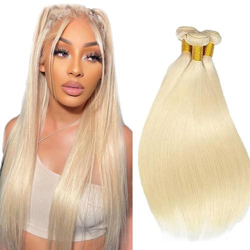 FuivJuix Blonde 613 Human Hair Extensions Straight Bundles 28-32 Inch, 3 Pack