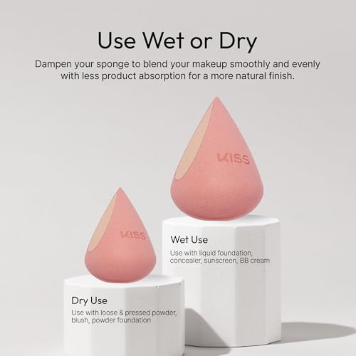 Kiss New York 6 Pcs Makeup Sponge Set with 2 Vented Storage Cases + 2 Fingerblend Sponges + 4 Velvet Cloud Puffs, Latex-Free Blender Sponge for Liquid, Cream & Powder Foundation, Soft & Lightweight
