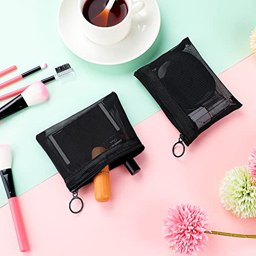 Black Small Zipper Pouch Mesh Mini Cosmetic Bag Coin Purse Bulk Mesh Coin Pouch Organizer for Women Travel Home, 5 x 4 Inch(20 Pcs)