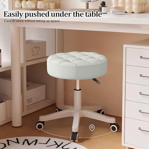 Rolling Stool with Wheels, Height Adjustable Padded Seat, 360 Swivel