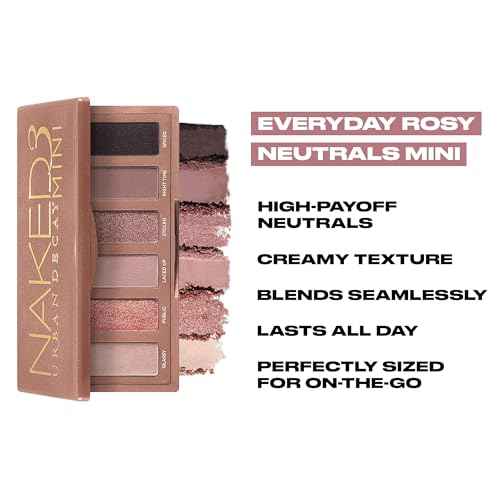 URBAN DECAY Naked 3 Mini Eyeshadow Palette - 6 Soft Pink Shadows, Multi-Use Matte & Shimmer Finishes, Ultra-Blendable Everyday Rosy Neutrals, Long-lasting Up to 12HR Wear, Travel Makeup with Mirror
