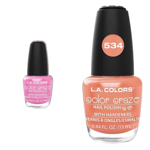 L.A. COLORS Craze Nail Polish, Pink Bubbles 0.44 Fluid Ounce and Hottie 0.44 fl. oz. Bundle