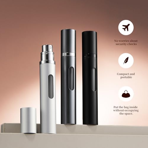 10ml 3pcs Perfume Travel Refillable Bottle,Perfume Atomizer Travel Refillable, Bottom-Filling Fragrances Perfumes Bottle,Mini Cologne Dispenser,Portable Sprayer£¨Black-Grey-Silver£©