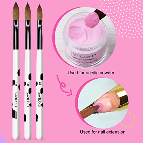 SAVILAND Kolinsky Acrylic Nail Brush Set: Size 6,8,10,12,14 Professional Manicure Brushes for Acrylic Powder Application, Extensions & 3D Nail Art Home Salon DIY