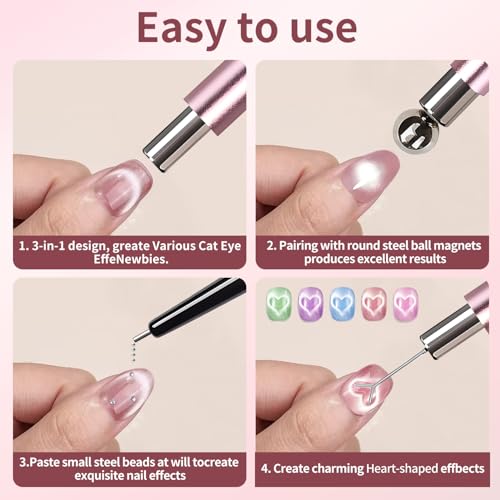 4-Piece Cat Eye Magnet Set – Black Bead-Attracting Nail Pen &