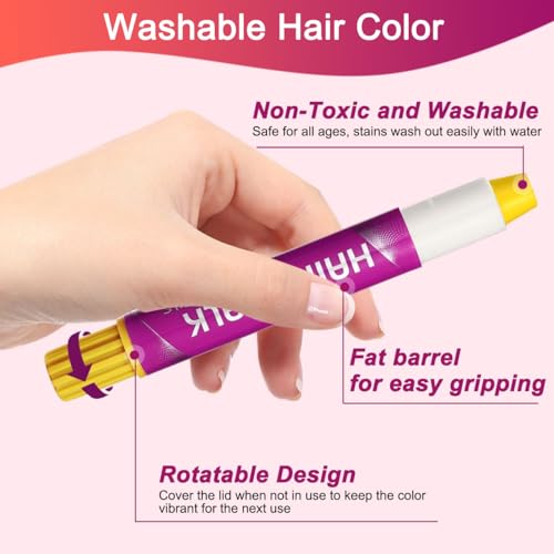 Hair Chalk Pens Set - 10 Washable Colors with Glitter