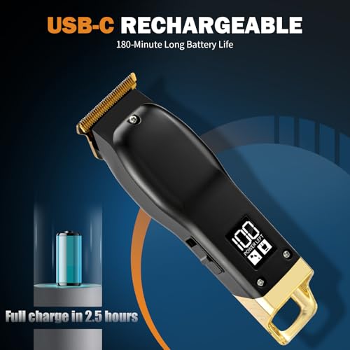 Beard Trimmer for Men - Cordless Hair Clippers with 6 Guide Combs