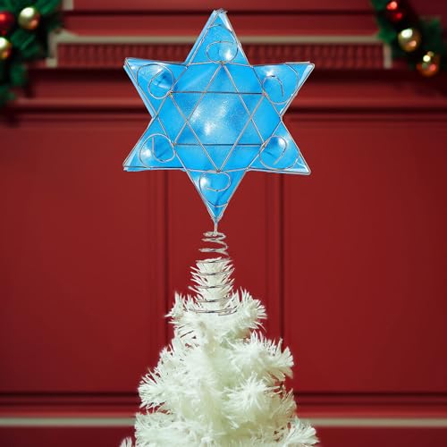 Kurt Adler UL 10-Light LED Silver and Blue Hanukkah Star Shimmer Treetop