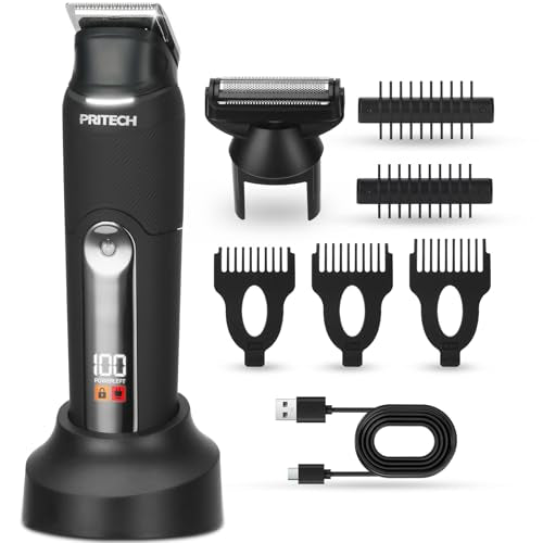 Body Hair Trimmer for Men, Dual-Hend Public Trimmer & Foil Shaver Waterproof Electric Rezor for Men Wet/Dry Groomer,USB-C Rechargeable Ball Shaver with Dock Charging & Travel Lock, Black
