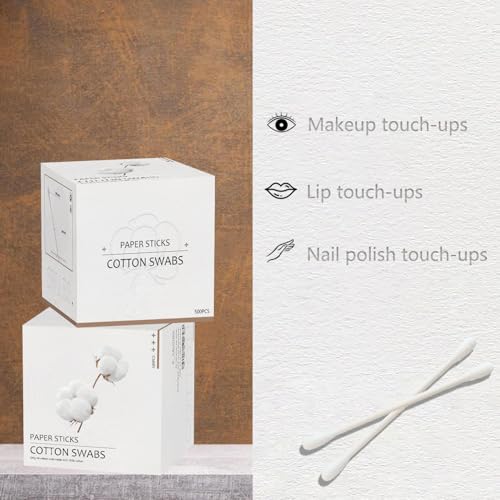 Cotton Swabs with Paper Sticks 1000ct, Double Round Cotton Buds for Beauty& Personal Care