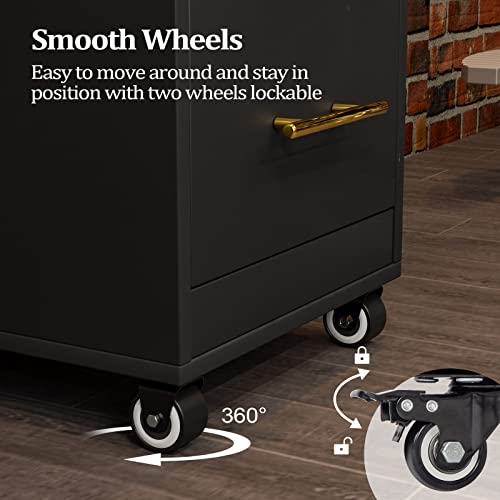 OmySalon Black Salon Trolley Cart with Wheels & 3 Drawers - Mobile Hair Styling Station