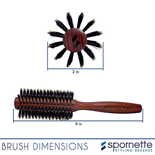 Spornette Deville 2 Inch Round Boar Bristle Bundle with Carry On Wooden Handle Oval Cushion