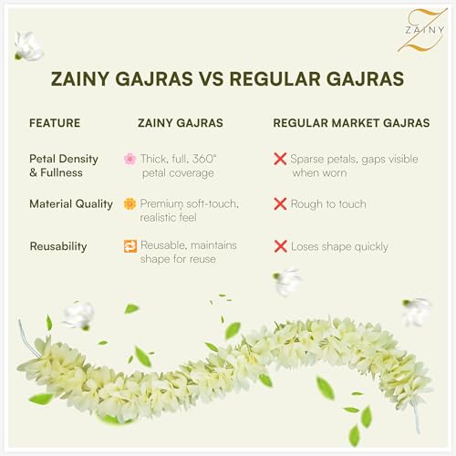 ZAINY 6 Pack White Mogra Gajra Hair Accessory