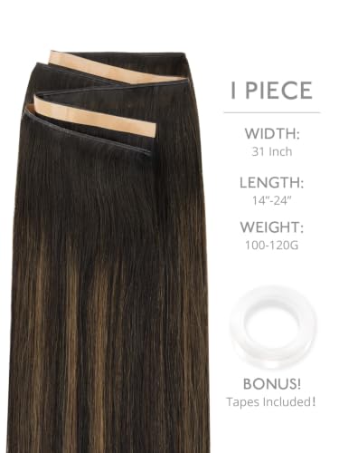 Invisible Tape In Weft Hair Extensions - 14'' Remy Human Hair, Balayage Dark Brown Mixed Chestnut Brown, Cuttable DIY Weft