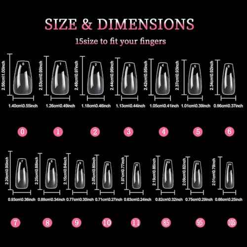 Coffin Gel Fake Nail Tips, 600PCS Medium Clear Coffin, Half Matte Soft Acrylic False Nail Tips for Press On Nails Extension Salon Home DIY Beginner,15 Sizes