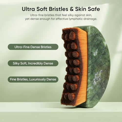 WHAL&YUNE Jade Gua Sha & Facial Contour Brush Set for Lymphatic Drainage