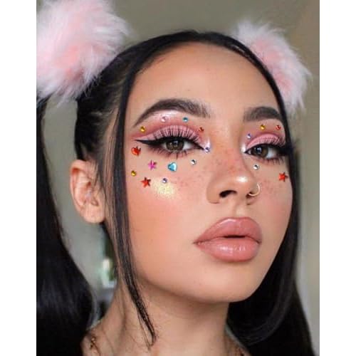 6PCS Self Adhesive Face Gems Stickers Face Glitter Rhinestone Face Jewels for Women Cute Face Hair Nail Body Gems for Valentine's Day Rave Makeup Accessories