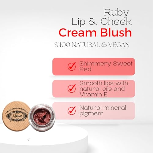 ROSECE - 2-in-1 Cream Cheek Blush + Lip Color | Natural Mineral pigment | Soft Lips with natural oils and Vitamin E | 100% Plant ingredients, Vegan (Sweet RED/Shimmery-RUBY, 0.25fl oz)