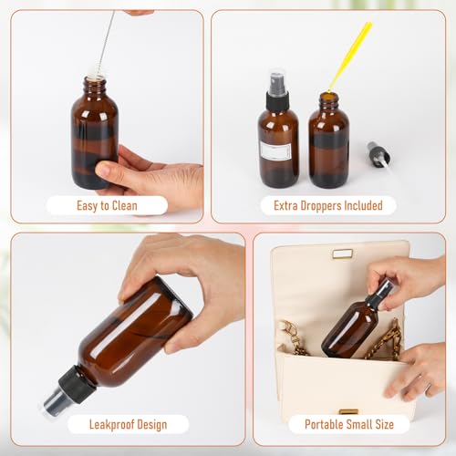 Jaisie.W 24-Pack 4 oz Amber Glass Spray Bottles - Leakproof & Refillable