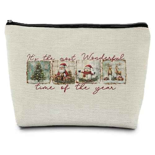 ignytiger Christmas Makeup Bag, Christmas Santa Gifts Cosmetic Bags for Women, Winter Holiday Santa Snowman Reindeer Xmas Tree Canvas Makeup Pounch Zipper Pouches for Purse