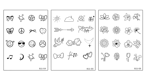 Cute Kawaii Temporary Tattoo Stickers - 6 Sheets Black Designs
