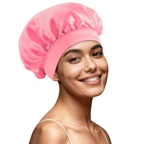 Silk Bonnet for Sleeping Women - Waterproof Shower & Sleep Hair Protector, Adjustable Silk Night Cap for Curly/Natural Hair