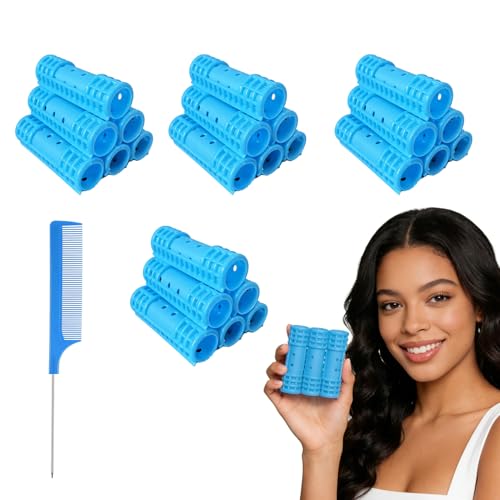24pc Heatless Hair Rollers with Self-Grip - No Heat Damage Curling